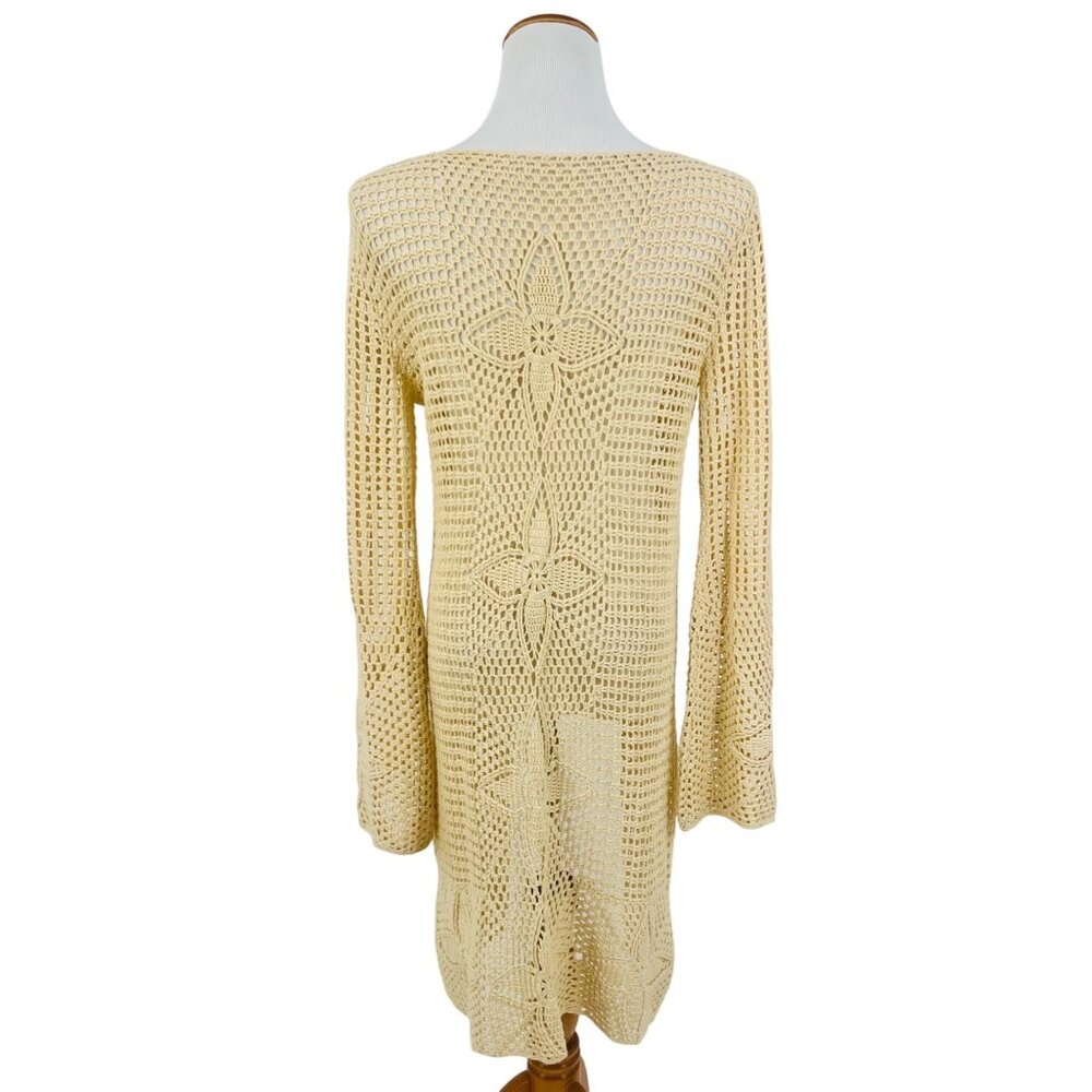 Vintage 90s Crochet Tie Front Duster Cardigan| Boho Coastal Cowgirl Cottagecore - Picture 11 of 16
